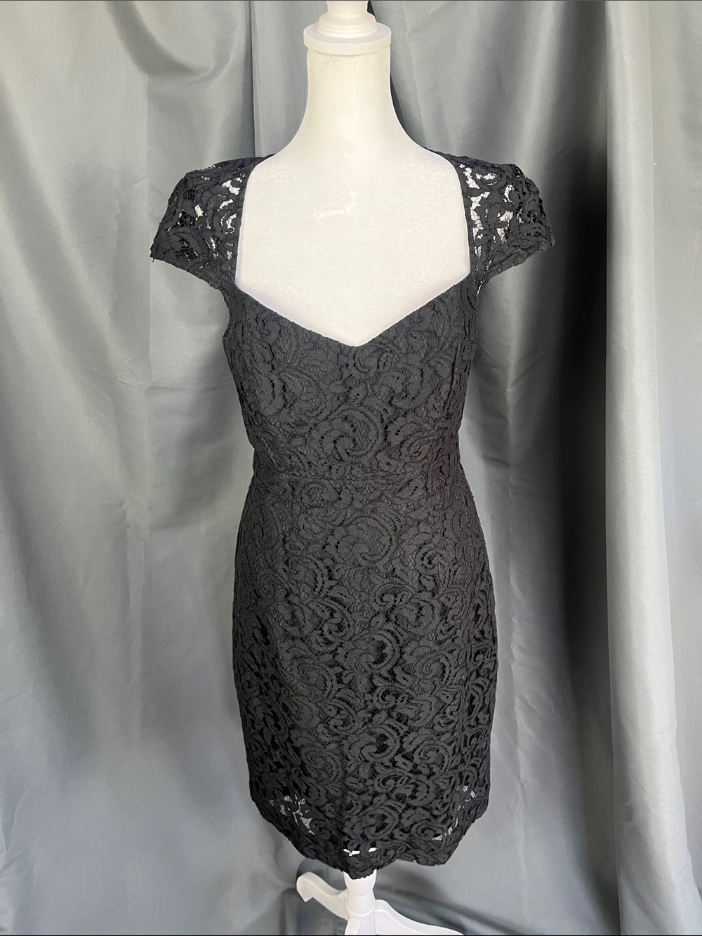 J. Crew Black Lace Sweetheart Neck Cap-Sleeve Dress